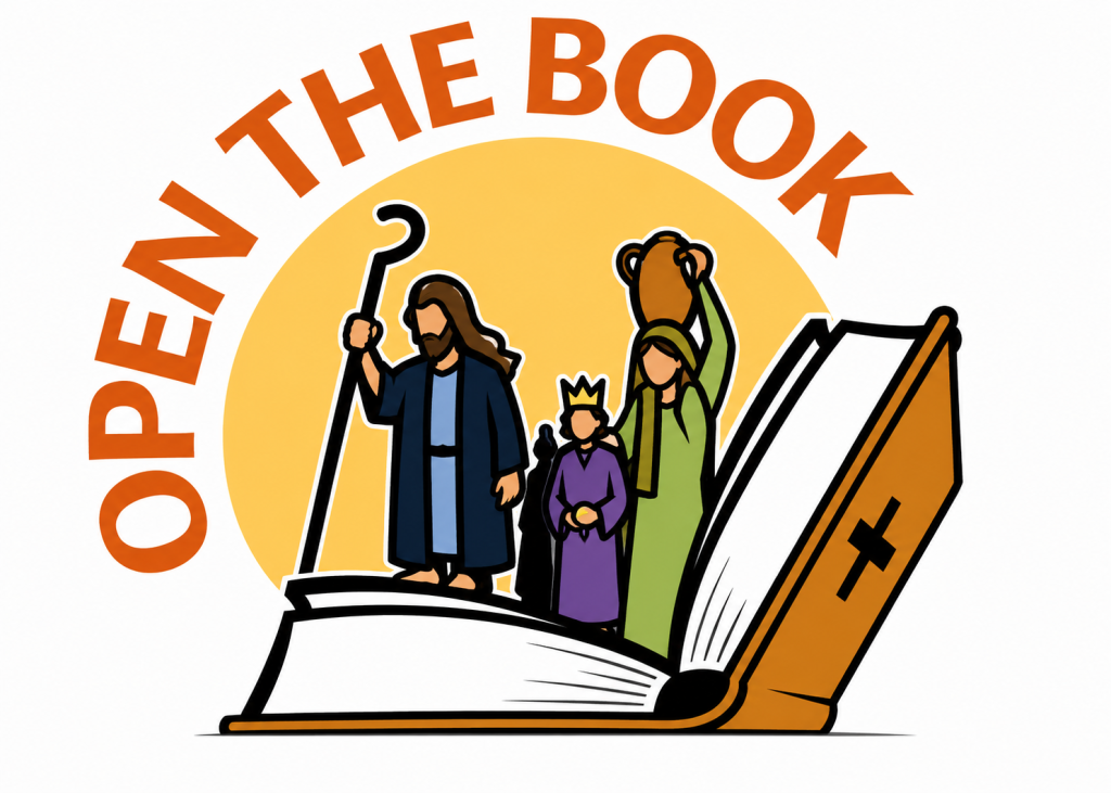 Open the Book team leading Bible story assembly in a Tavistock primary school