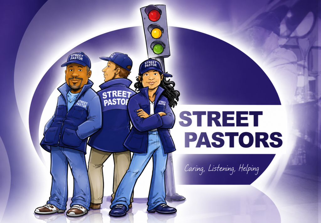 Street Pastors and Prayer Pastors serving the Tavistock community at night