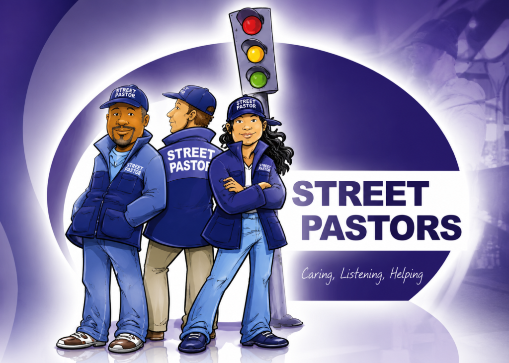 Street Pastors and Prayer Pastors serving the Tavistock community at night